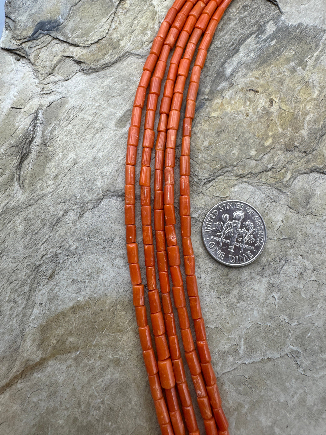 100% Natural Red Italian Sea Coral 5x2mm Tube Beads 9 Inch