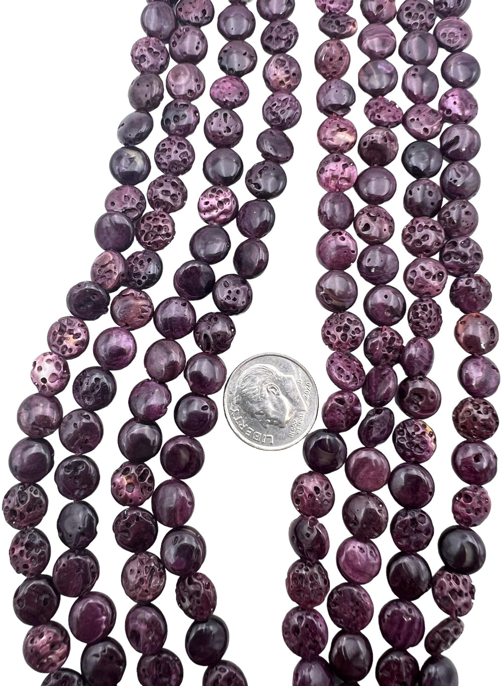 RARE Dark Purple Spiny Oyster 8mm Coin Shaped Beads 16 inch