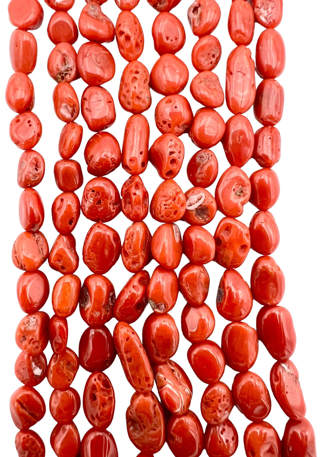 100% Natural Red Italian Sea Coral Nugget Beads 10x6-13x7mm