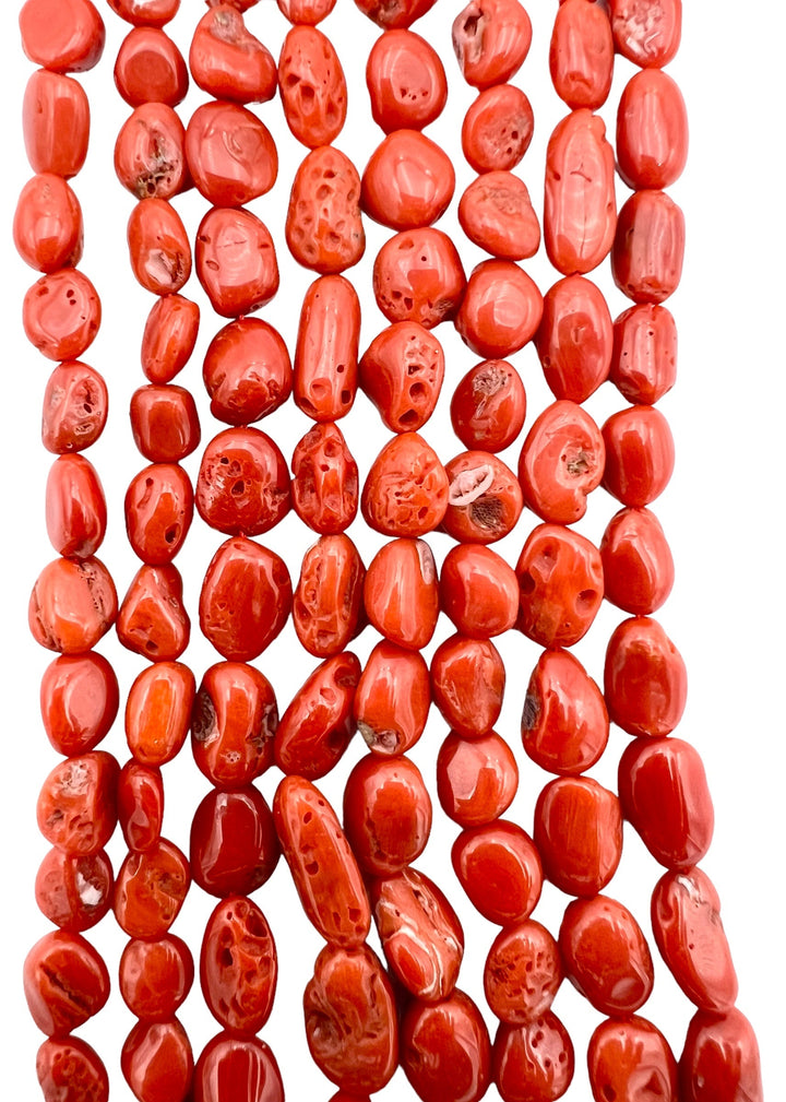 100% Natural Red Italian Sea Coral Nugget Beads 10x6-13x7mm