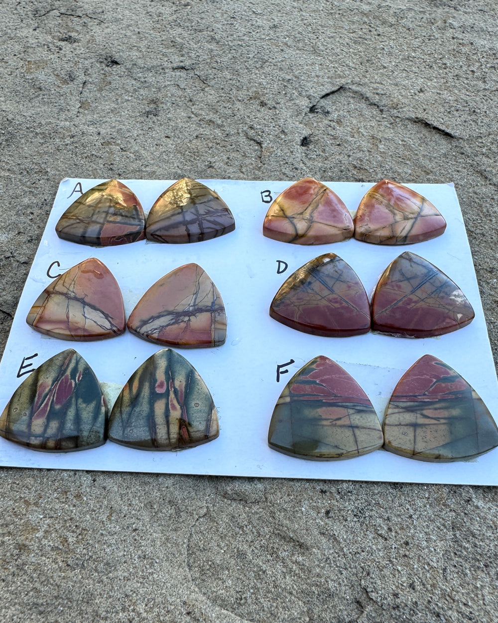 Red Creek Jasper Matching Trillion Shaped Cabochon Pairs