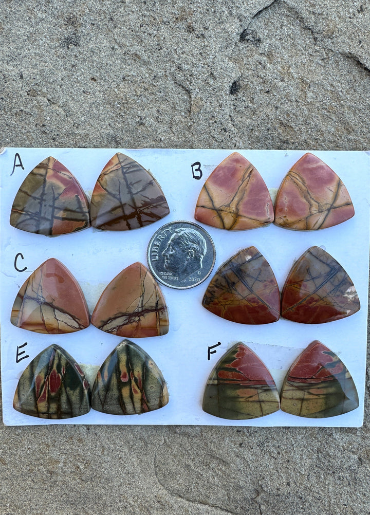 Red Creek Jasper Matching Trillion Shaped Cabochon Pairs