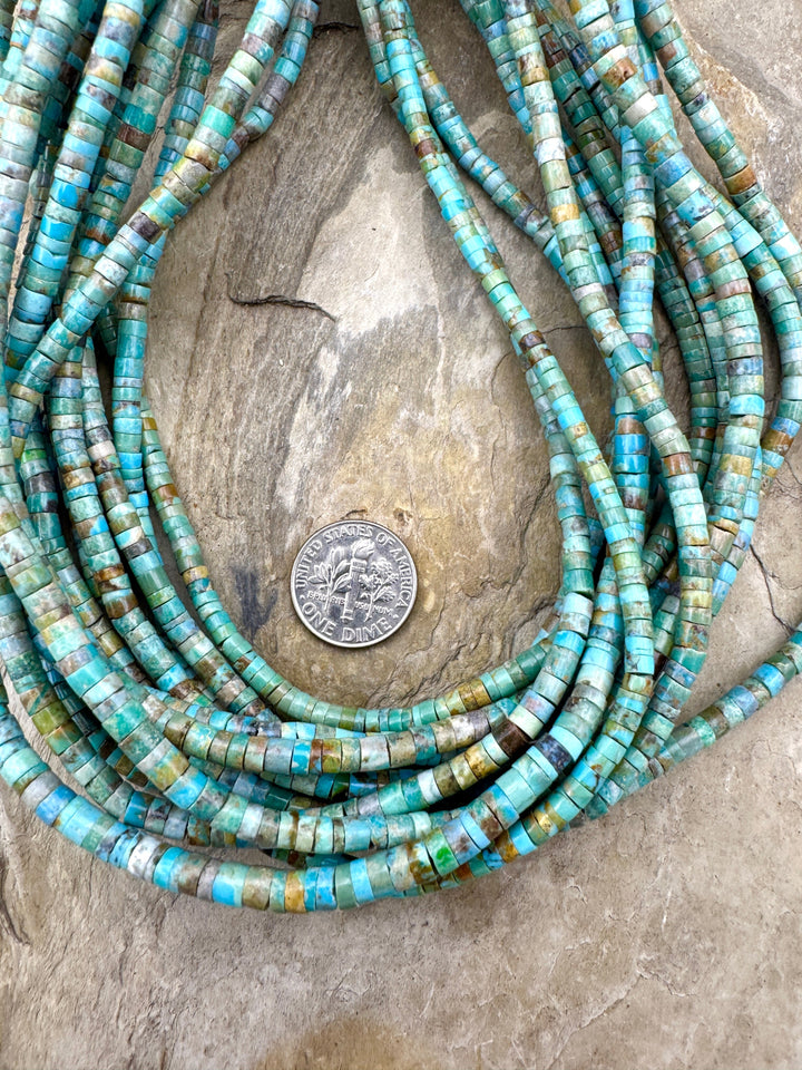 Hubei Turquoise (China) 4x2mm Heishi, 16 inch Strand