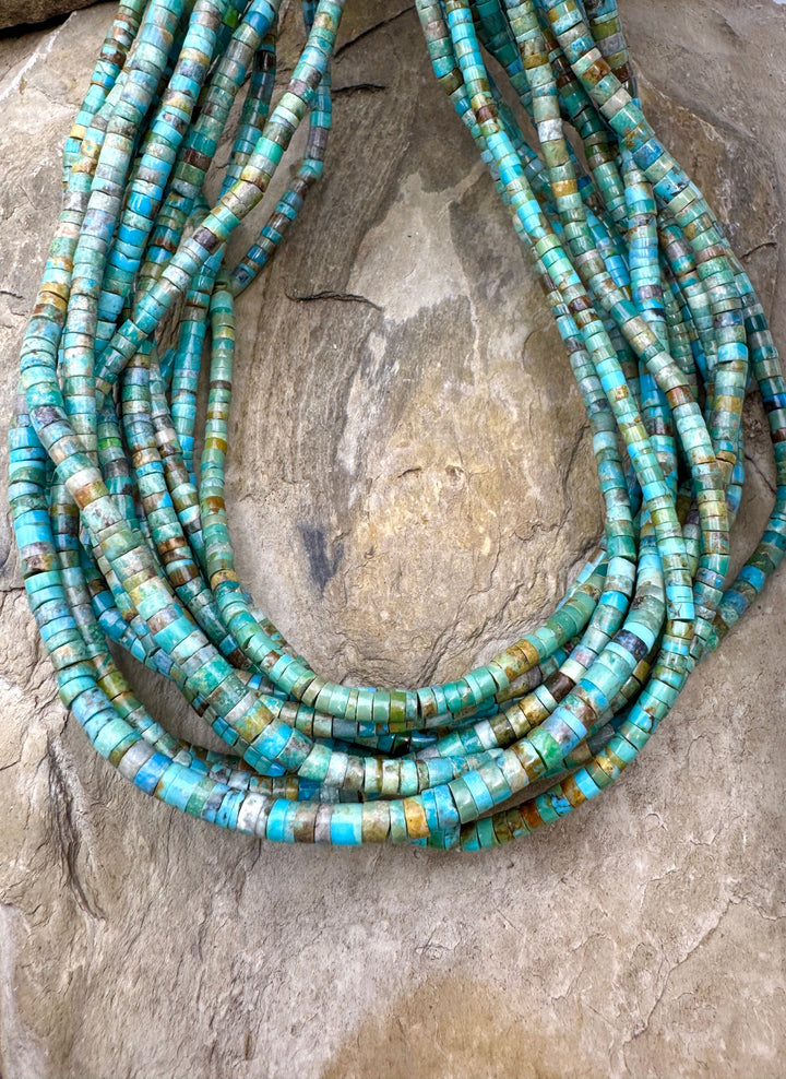 Hubei Turquoise (China) 4x2mm Heishi, 16 inch Strand