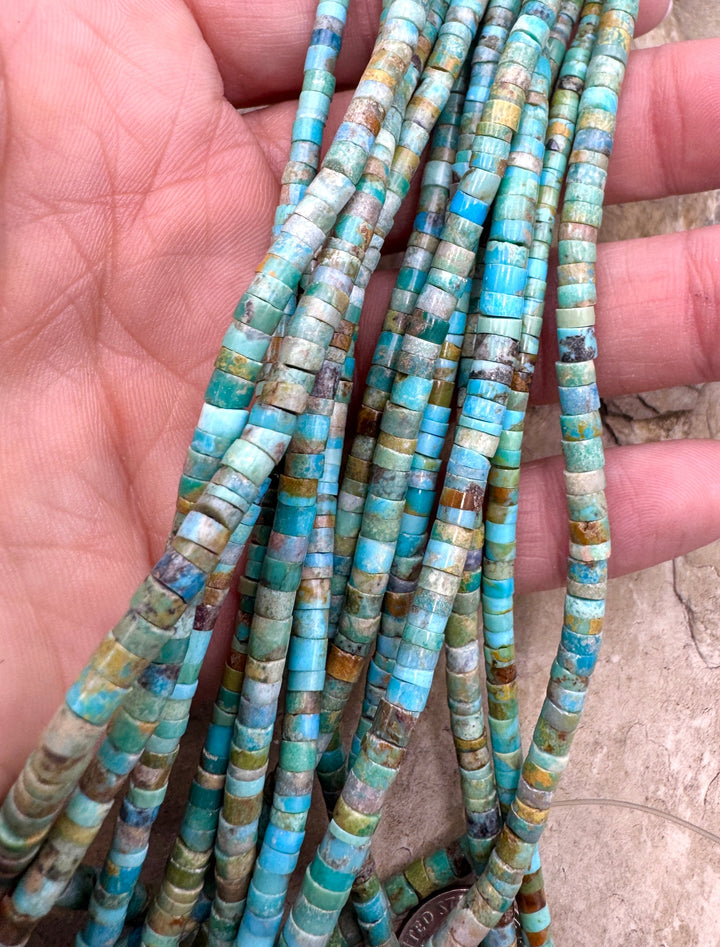 Hubei Turquoise (China) 4x2mm Heishi, 16 inch Strand
