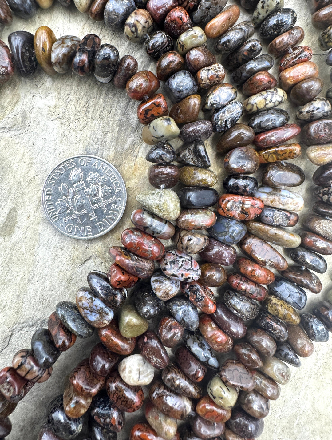 High Pattern Utah Dinosaur Bone 5-8mm Nugget Beads, 8 inch strand