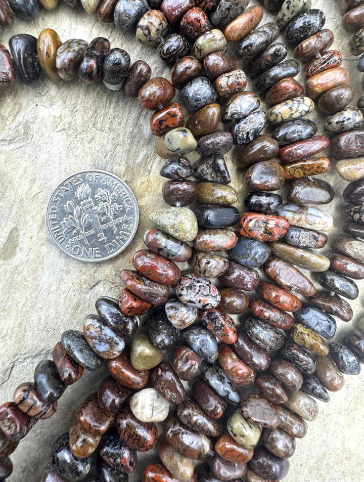 High Pattern Utah Dinosaur Bone 5-8mm Nugget Beads, 8 inch strand