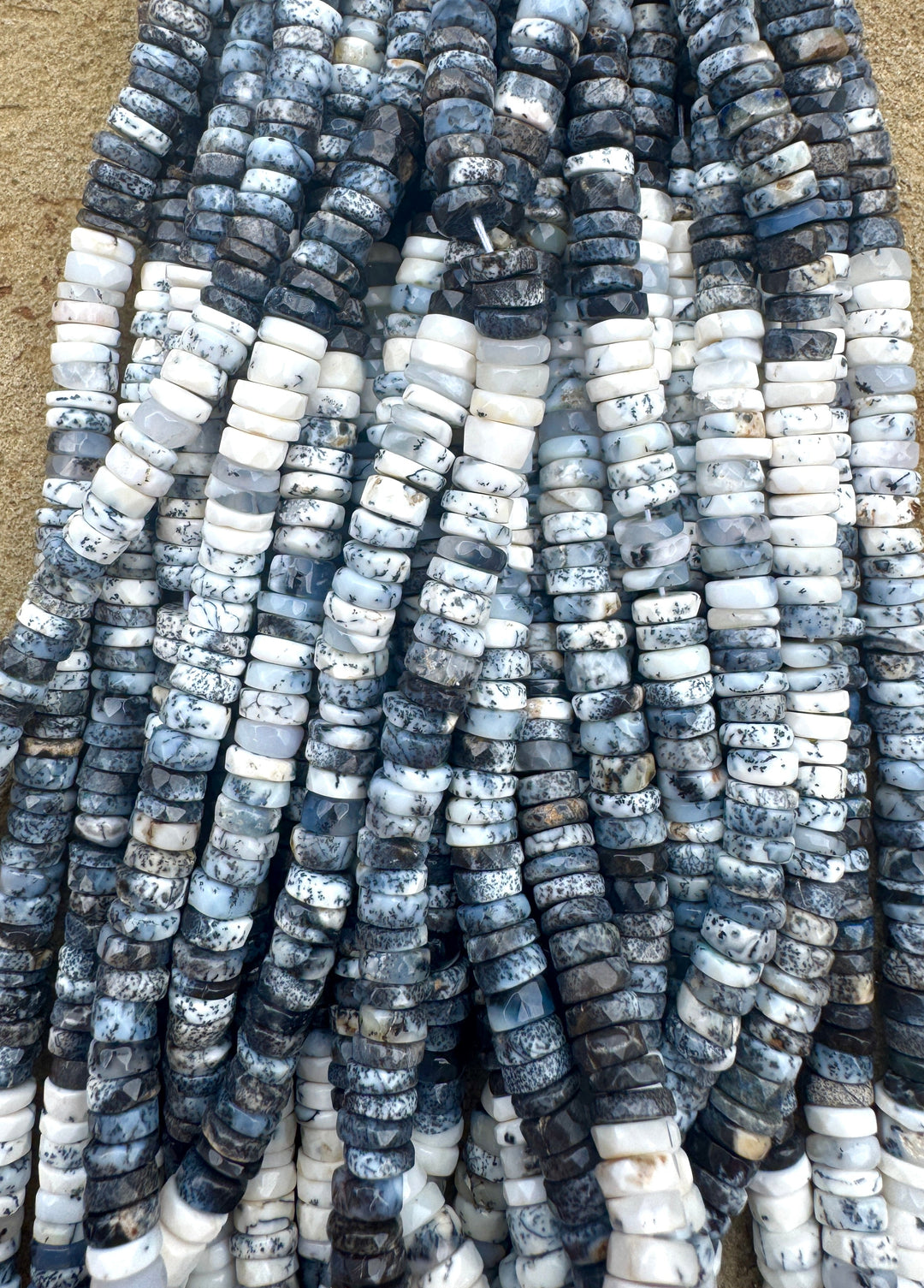 Black and White Dendritic Opal 6mm Faceted Button Beads