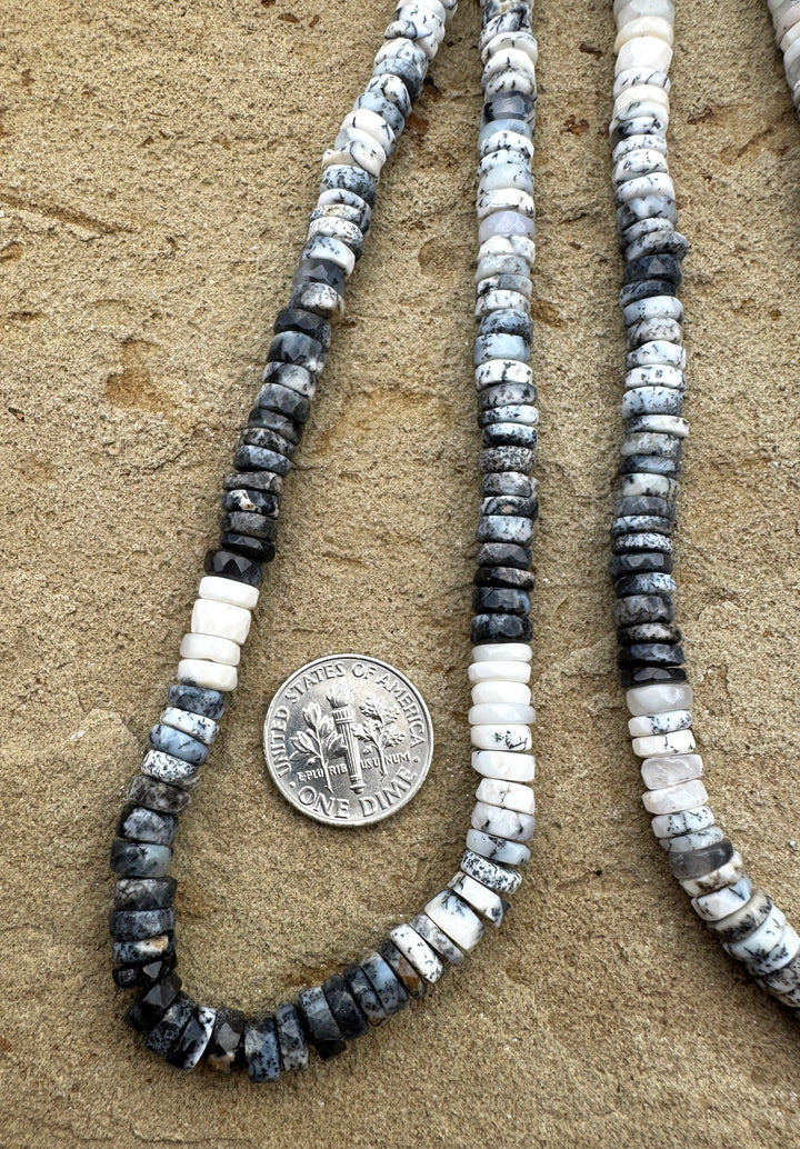 Black and White Dendritic Opal 6mm Faceted Button Beads
