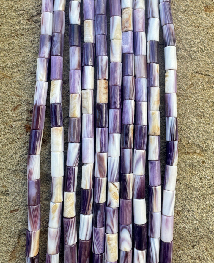 Purple Wampum/Quahog Shell 4x8mm Tube Beads, 16 inch Strand