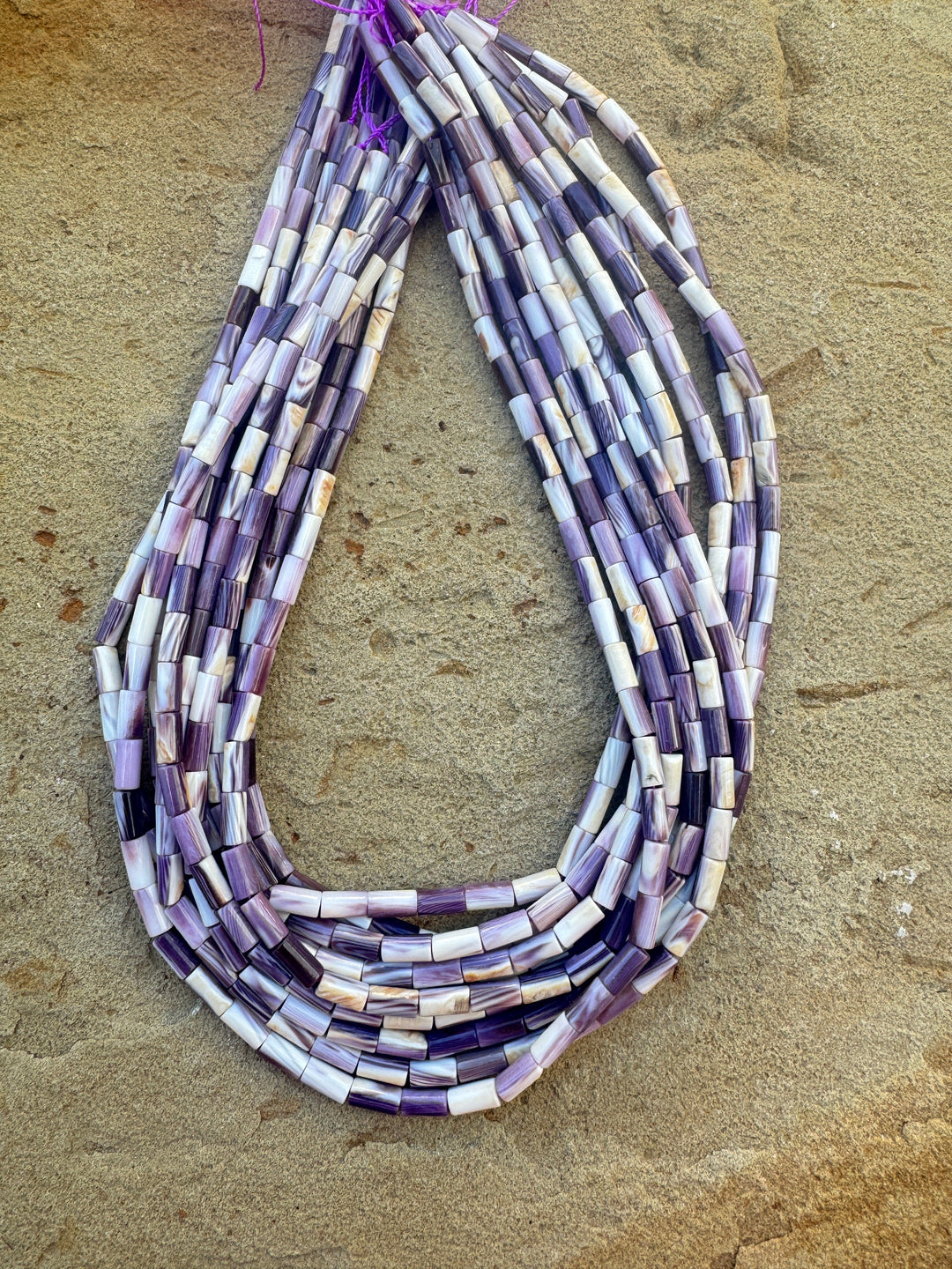 Purple Wampum/Quahog Shell 4x8mm Tube Beads, 16 inch Strand