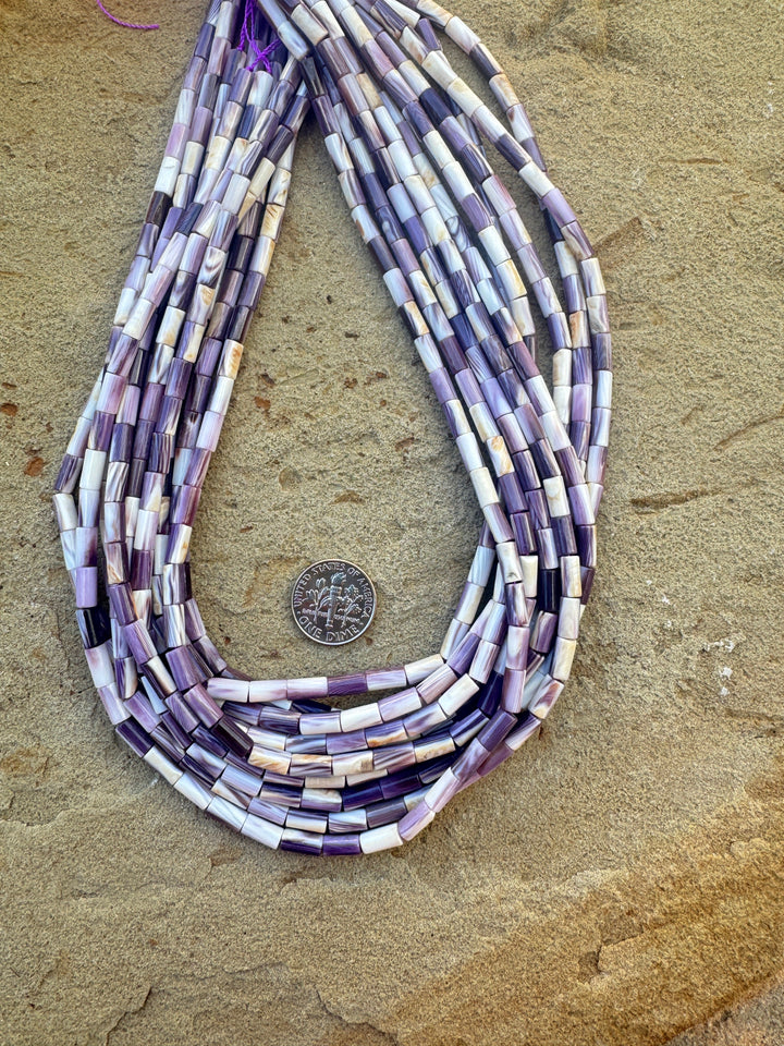 Purple Wampum/Quahog Shell 4x8mm Tube Beads, 16 inch Strand