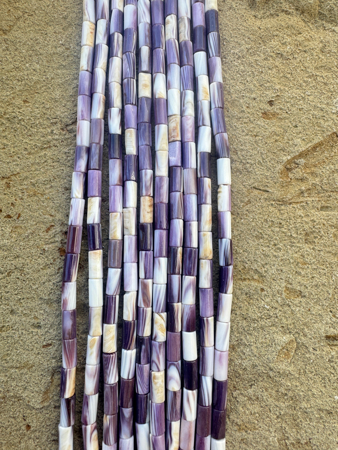 Purple Wampum/Quahog Shell 4x8mm Tube Beads, 16 inch Strand