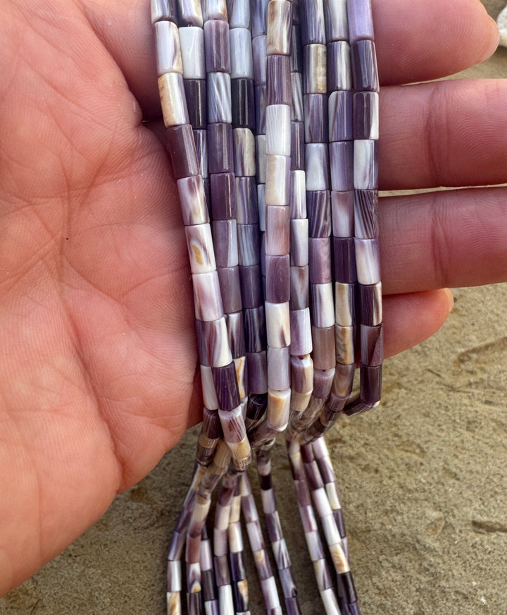 Purple Wampum/Quahog Shell 4x8mm Tube Beads, 16 inch Strand