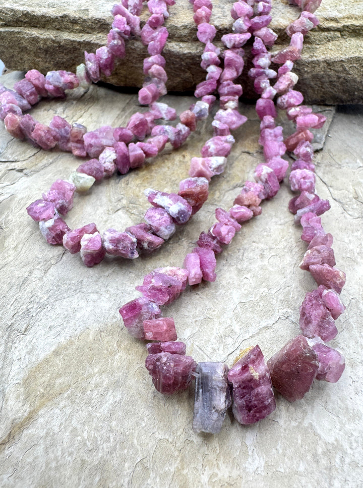 Pink Tourmaline Rough Cut Graduated 6-14mm Beads, 15 inch strand