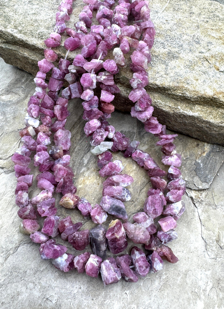 Pink Tourmaline Rough Cut Graduated 6-14mm Beads, 15 inch strand