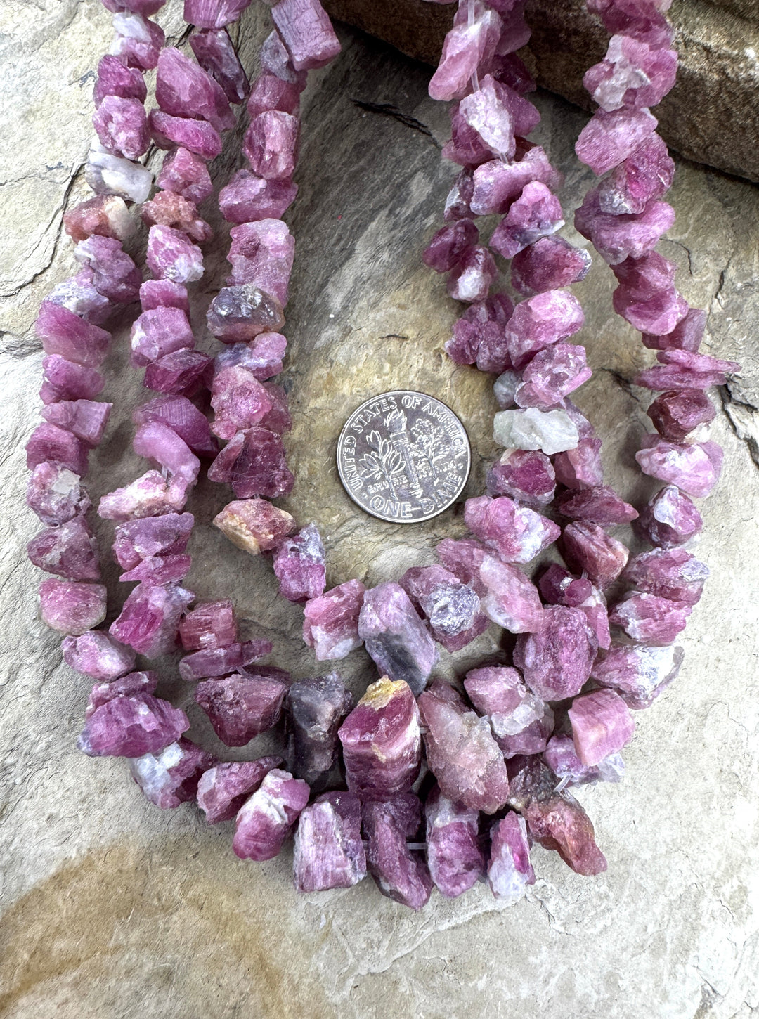 Pink Tourmaline Rough Cut Graduated 6-14mm Beads, 15 inch strand