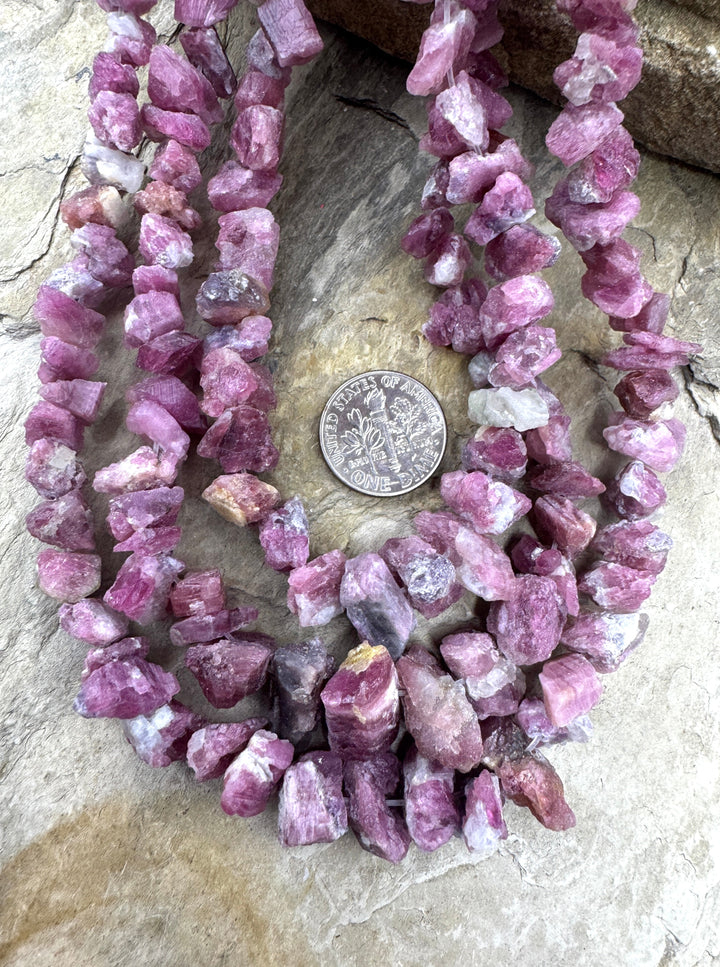 Pink Tourmaline Rough Cut Graduated 6-14mm Beads, 15 inch strand