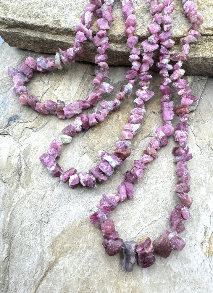Pink Tourmaline Rough Cut Graduated 6-14mm Beads, 15 inch strand