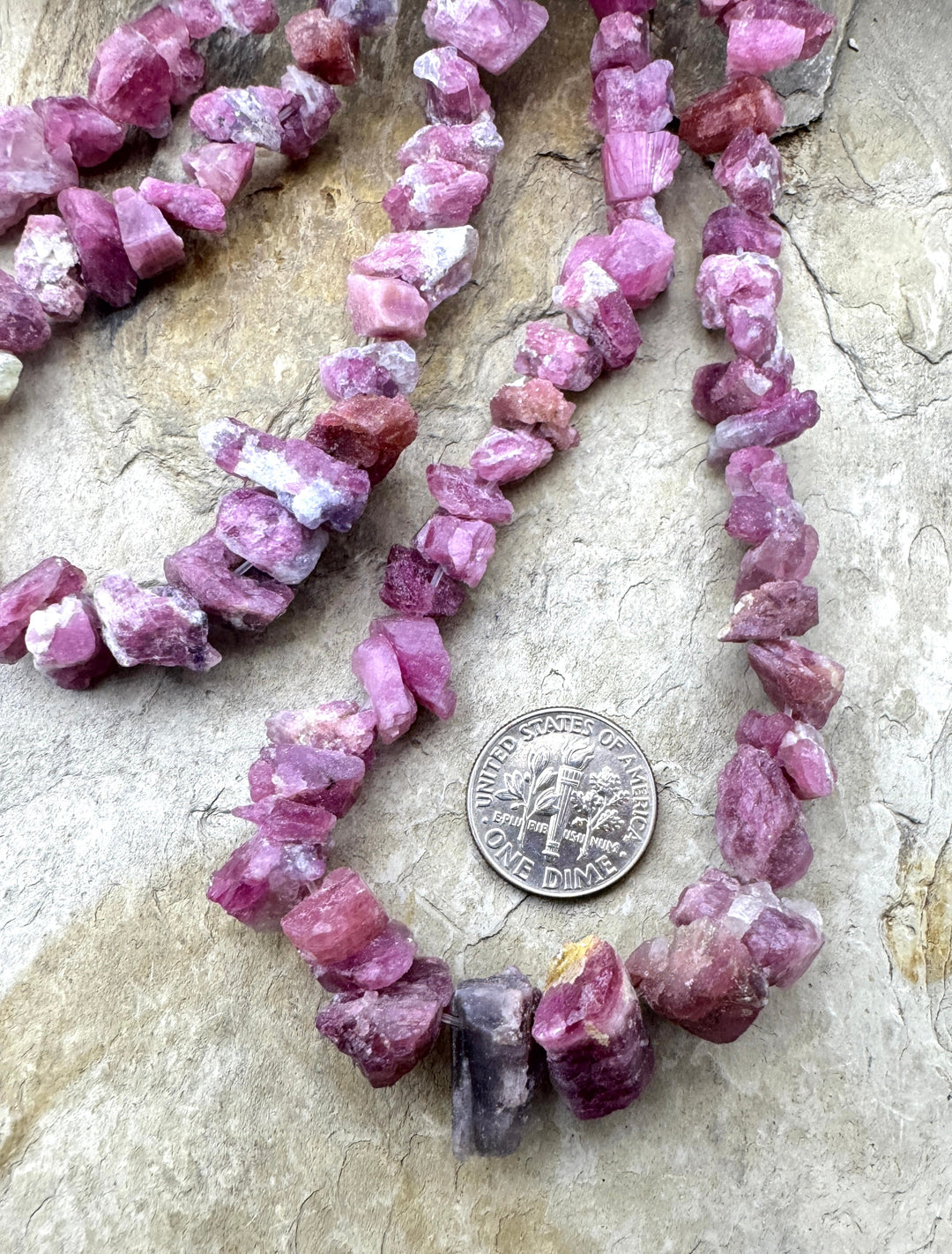 Pink Tourmaline Rough Cut Graduated 6-14mm Beads, 15 inch strand