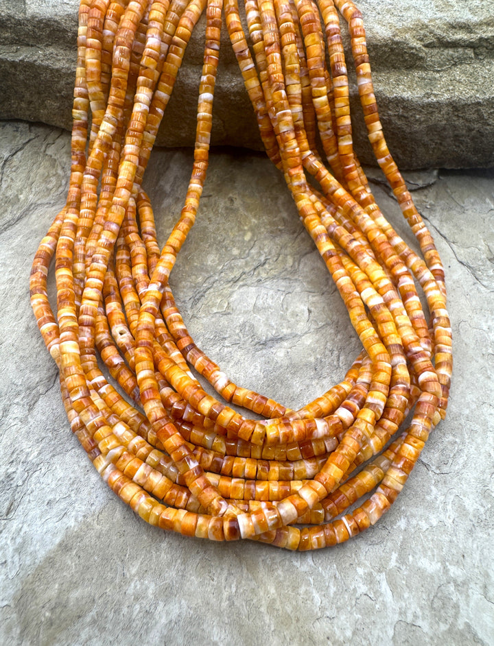 Orange Spiny Oyster 3mm Heishi Beads, 16 inch Strand