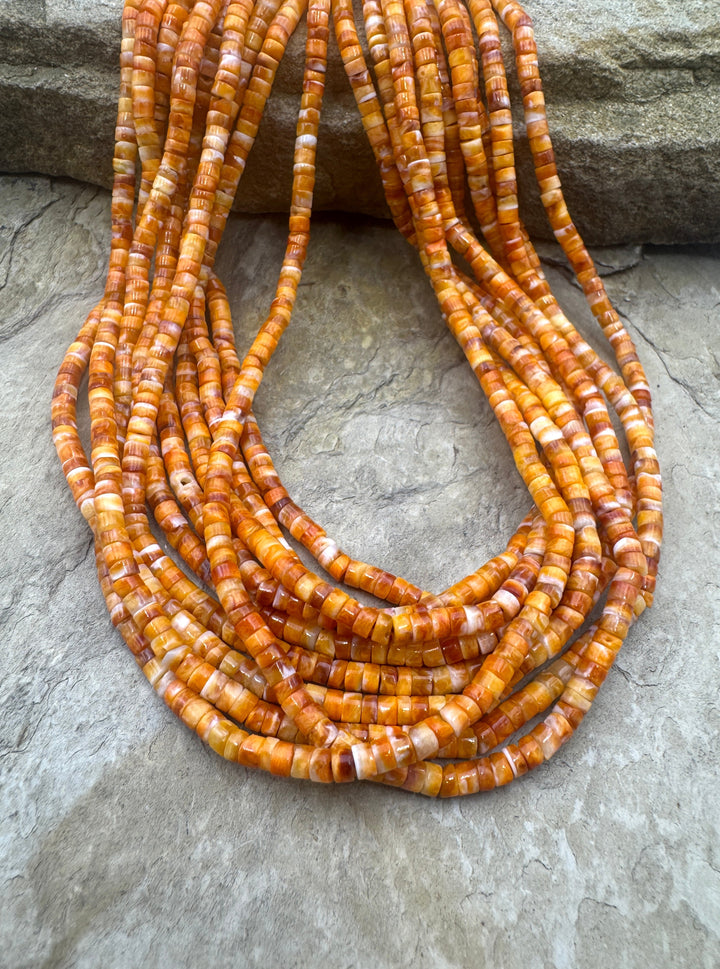 Orange Spiny Oyster 3mm Heishi Beads, 16 inch Strand