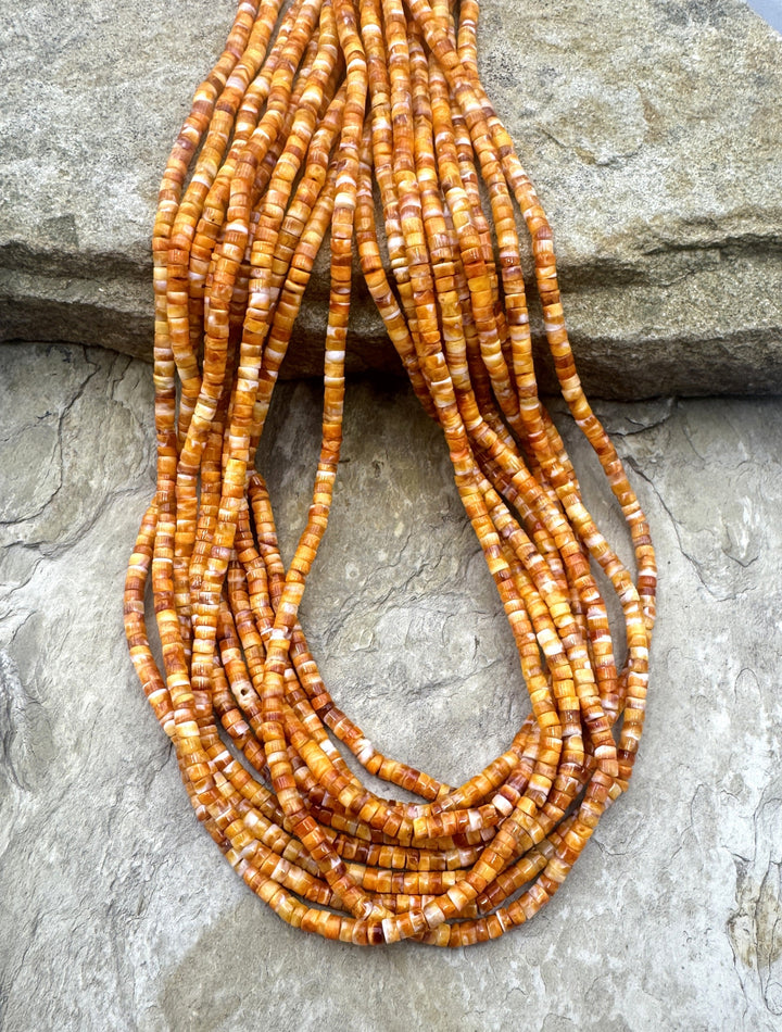Orange Spiny Oyster 3mm Heishi Beads, 16 inch Strand