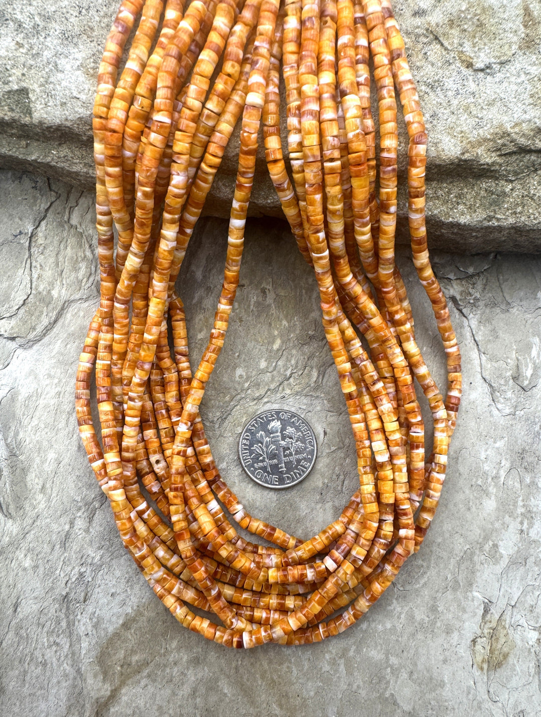 Orange Spiny Oyster 3mm Heishi Beads, 16 inch Strand