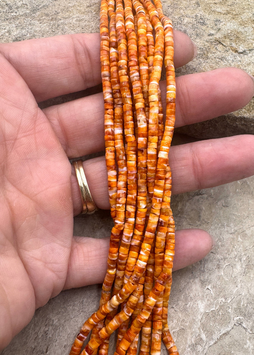 Orange Spiny Oyster 3mm Heishi Beads, 16 inch Strand