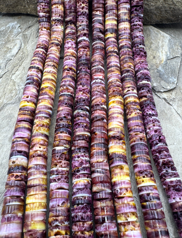 Purple Spiny Oyster 8mm Heishi Bead Strand, 16 inch Strand