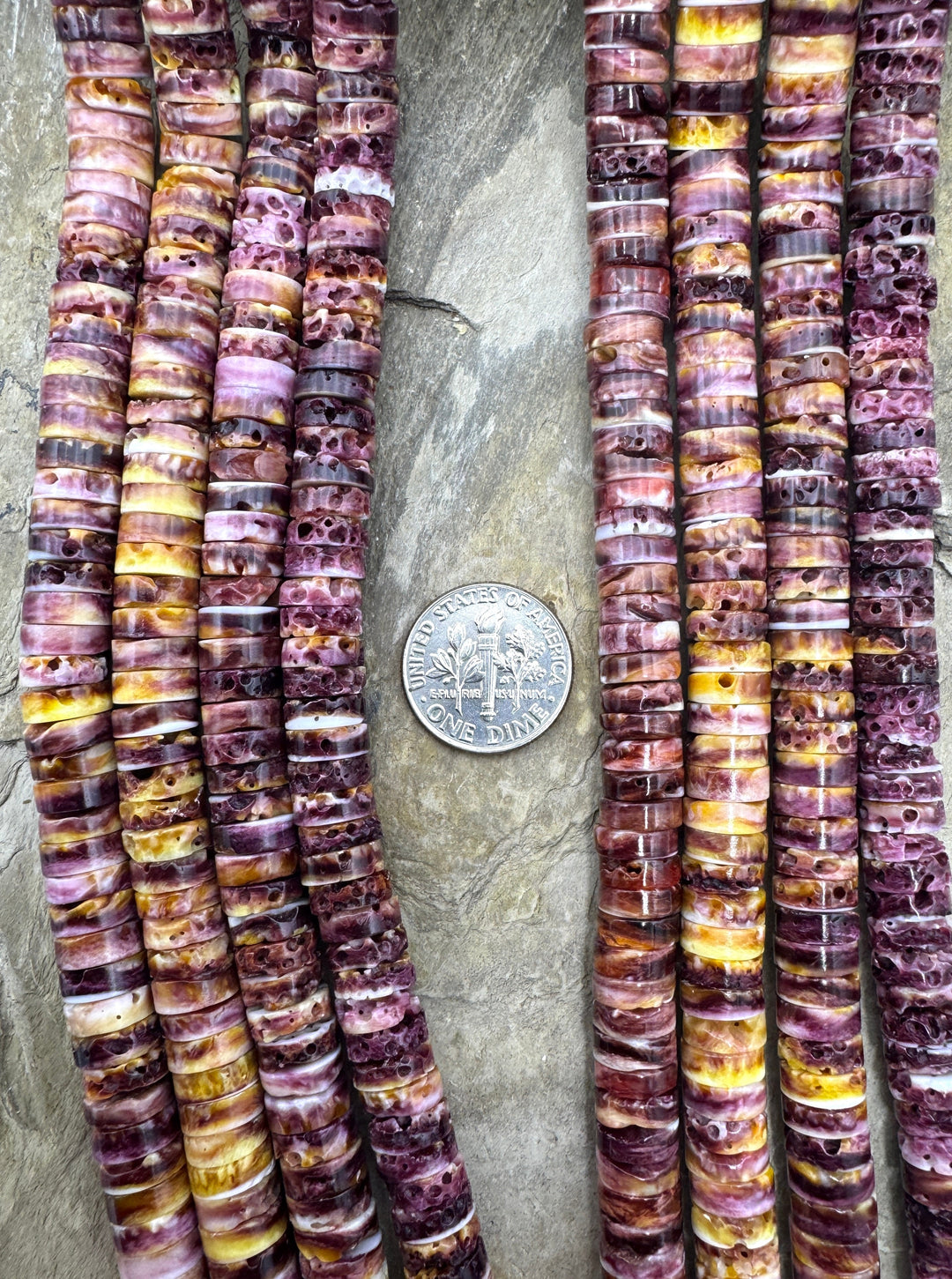 Purple Spiny Oyster 8mm Heishi Bead Strand, 16 inch Strand
