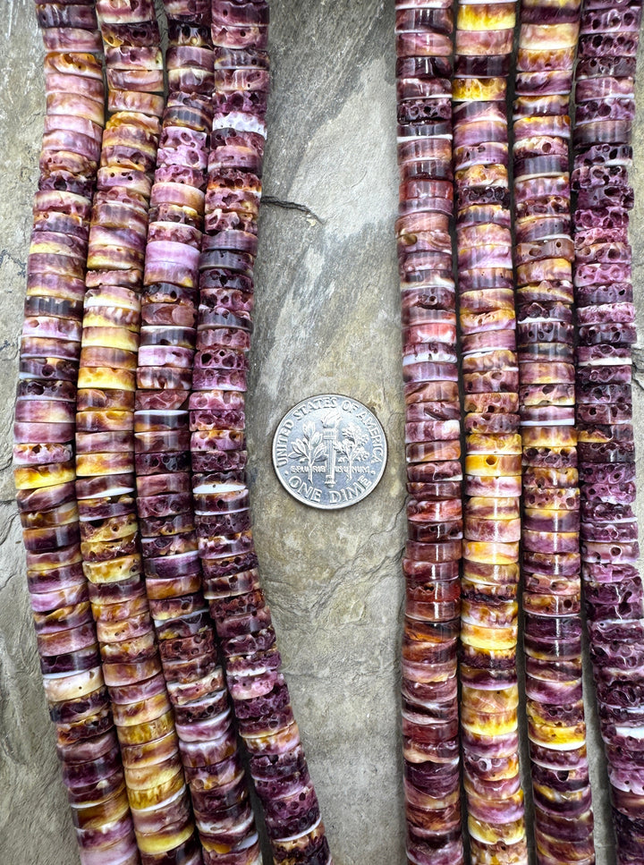 Purple Spiny Oyster 8mm Heishi Bead Strand, 16 inch Strand