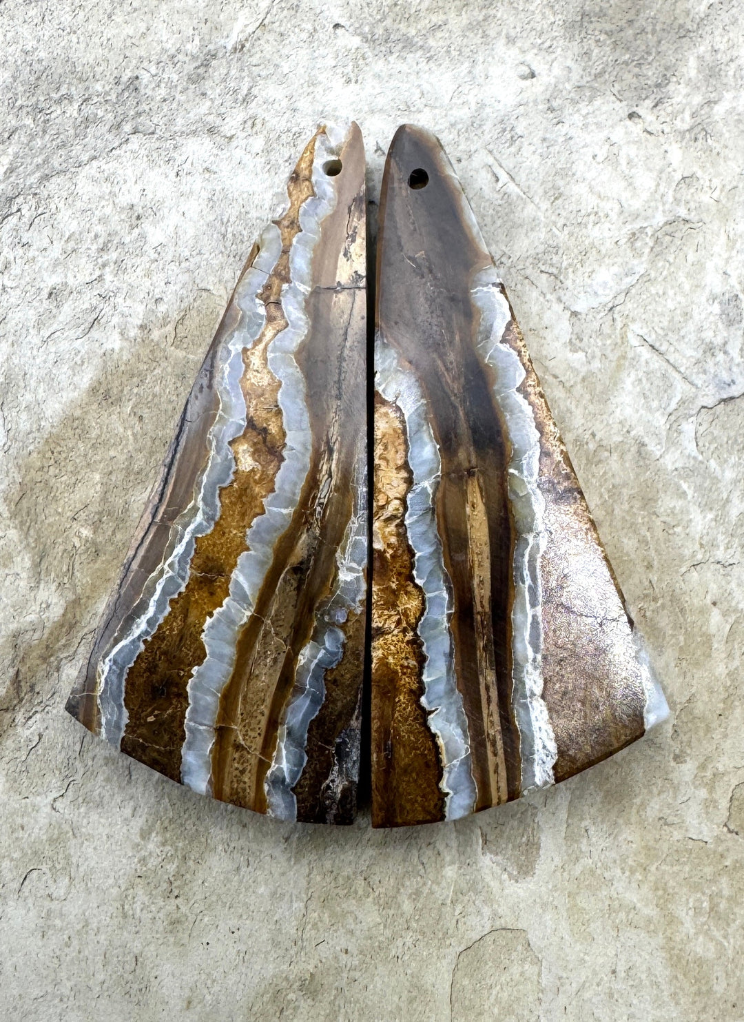 RARE Fossilized Wooly Mammoth Tooth Matching Beads Slab Pair 17x42mm