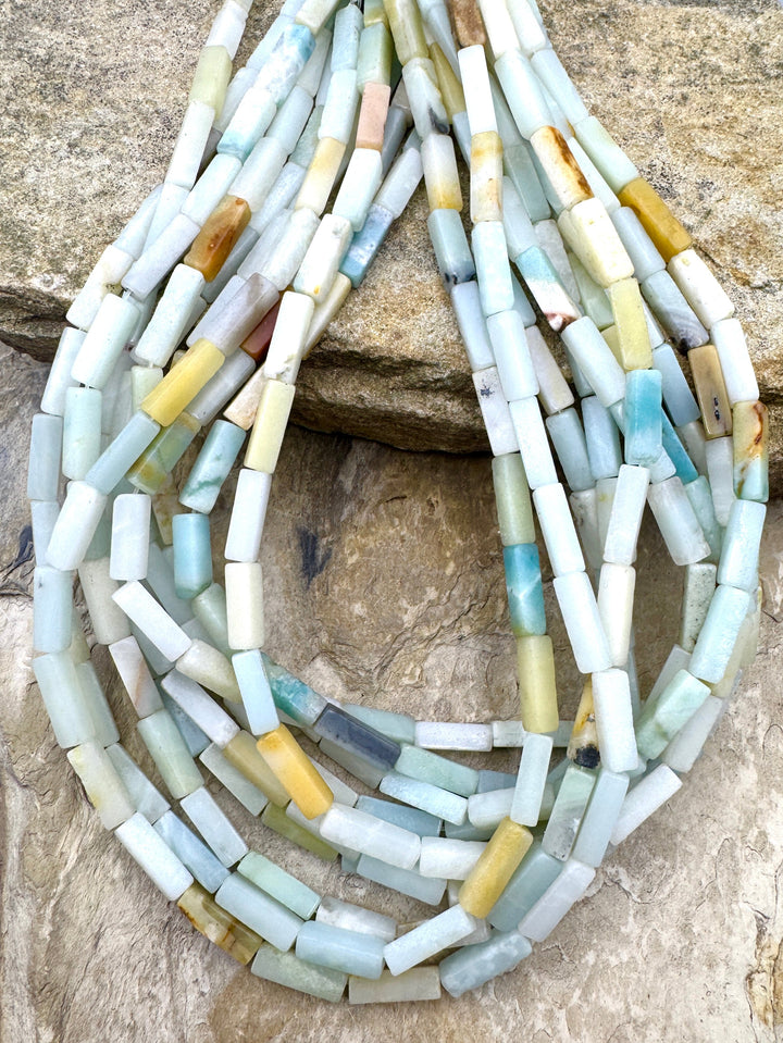 Amazonite 4x13mm Long Square Tube Beads, 15.5mm Inch Strand