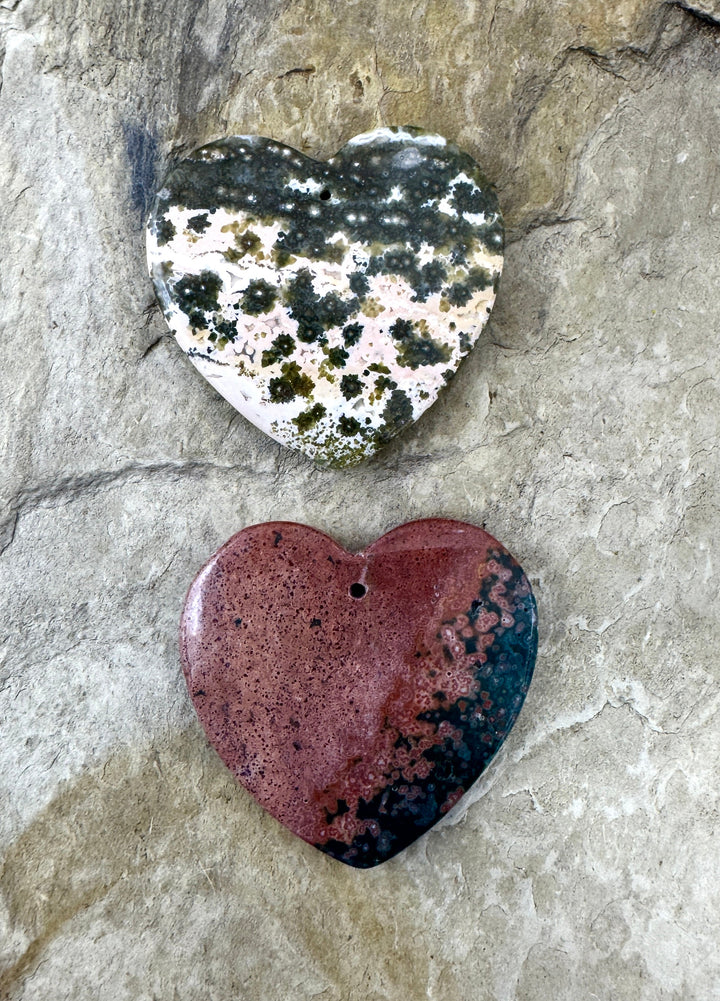High Quality Ocean Jasper 35mm Heart Shaped Focal Pendant Bead, Select One Focal Bead