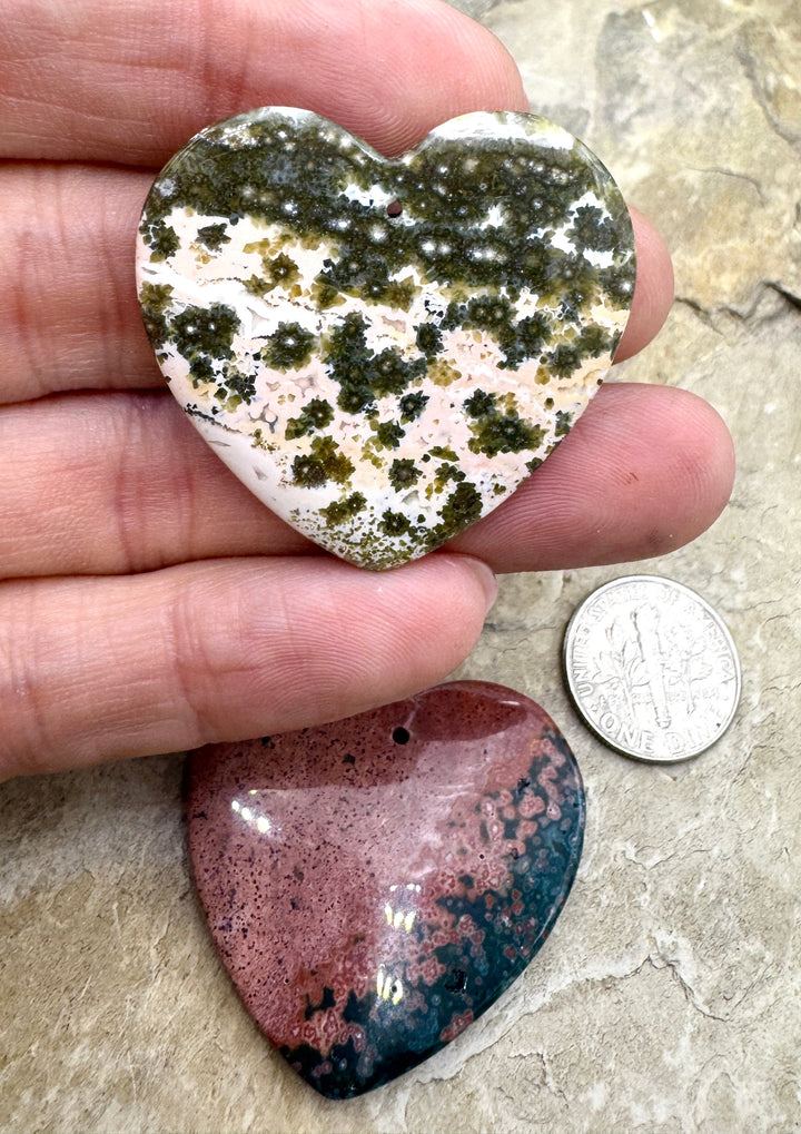 High Quality Ocean Jasper 35mm Heart Shaped Focal Pendant Bead, Select One Focal Bead