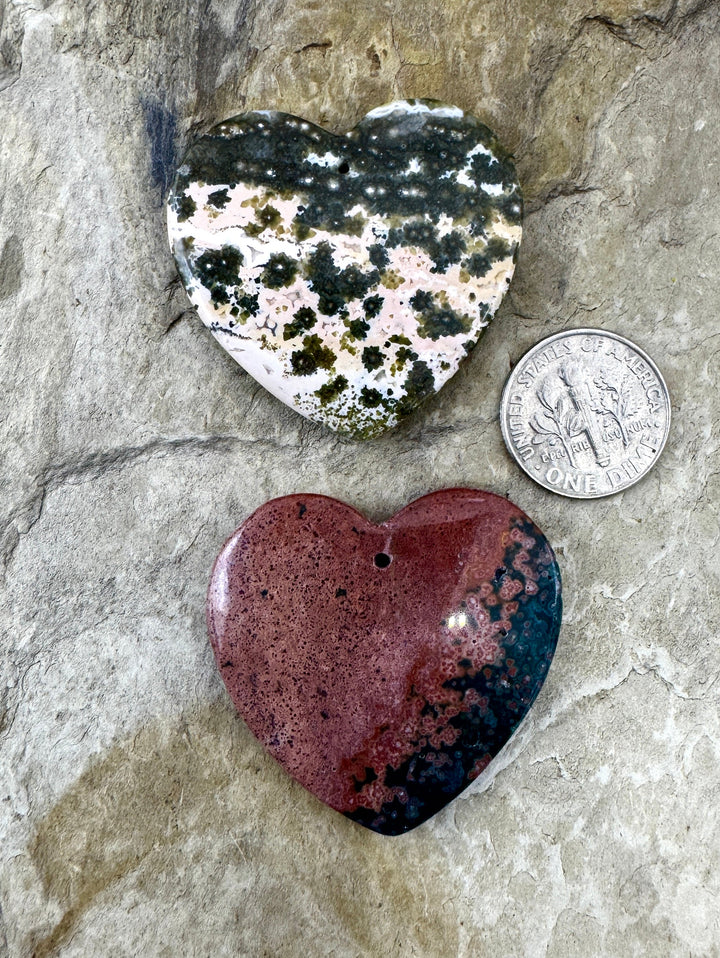 High Quality Ocean Jasper 35mm Heart Shaped Focal Pendant Bead, Select One Focal Bead