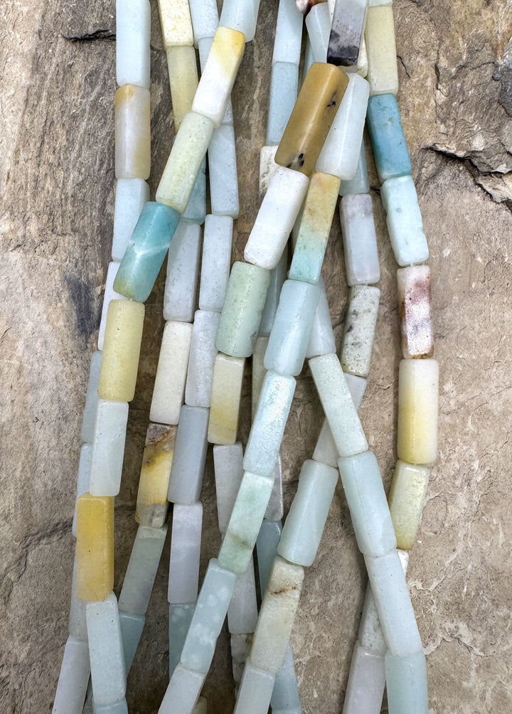 Amazonite 4x13mm Long Square Tube Beads, 15.5mm Inch Strand
