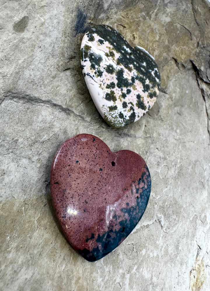 High Quality Ocean Jasper 35mm Heart Shaped Focal Pendant Bead, Select One Focal Bead