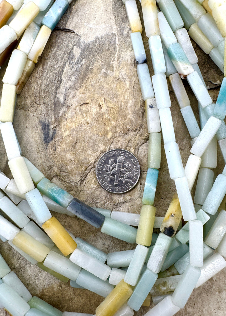 Amazonite 4x13mm Long Square Tube Beads, 15.5mm Inch Strand