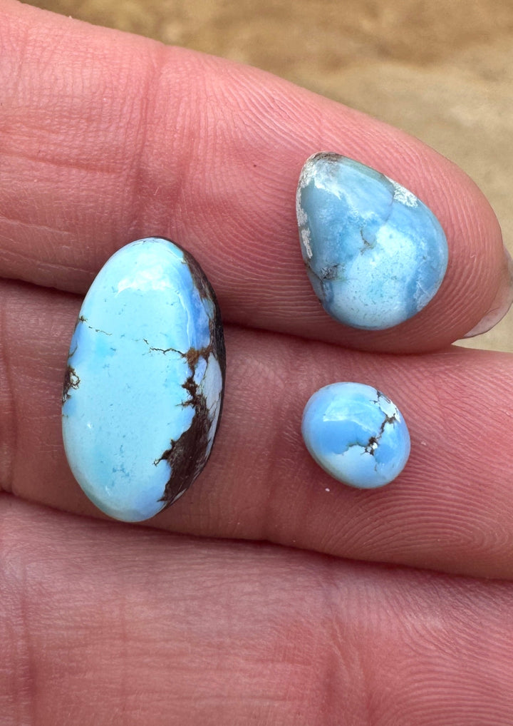 RARE Golden Hills Turquoise  (Kazakhstan) Mini Cabochons Set of 3 Cabs