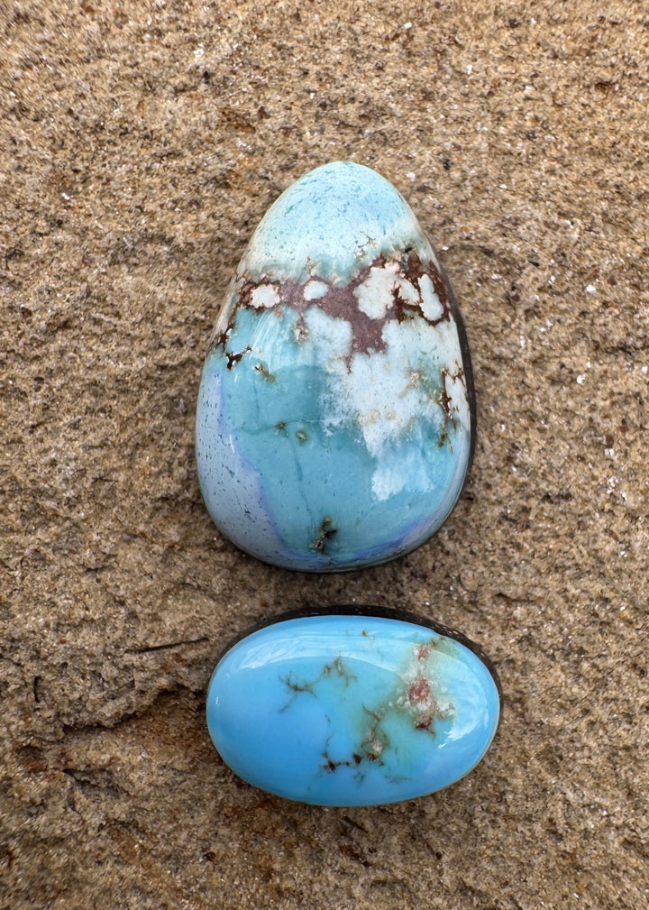 RARE Golden Hills Turquoise  (Kazakhstan) Mini Cabochons Set of 2 Cabs
