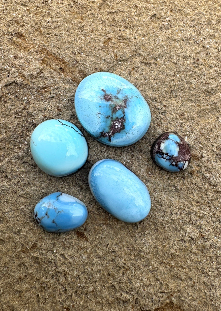 RARE Golden Hills Turquoise  (Kazakhstan) Mini Cabochons Set of 5 Cabs