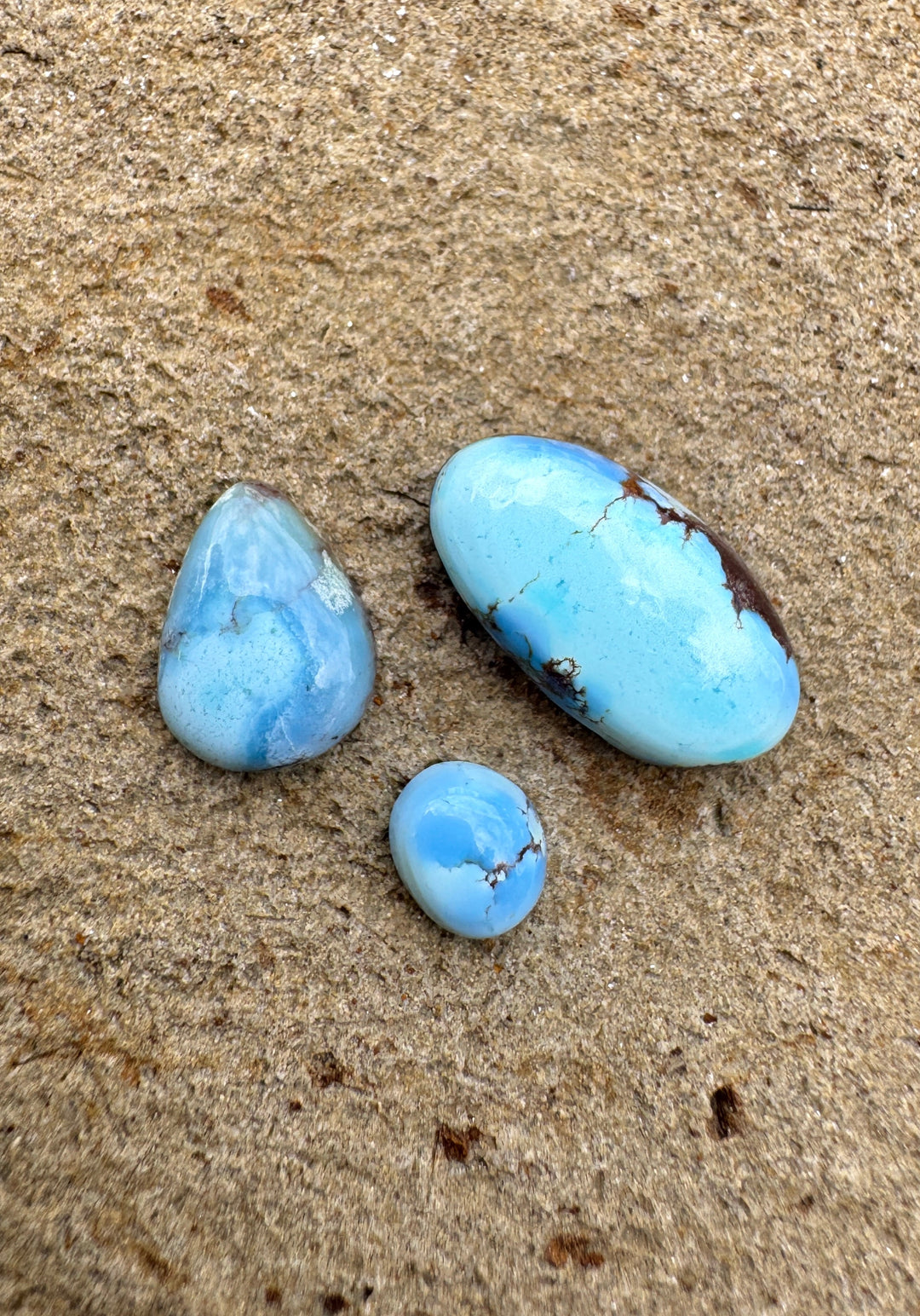 RARE Golden Hills Turquoise  (Kazakhstan) Mini Cabochons Set of 3 Cabs