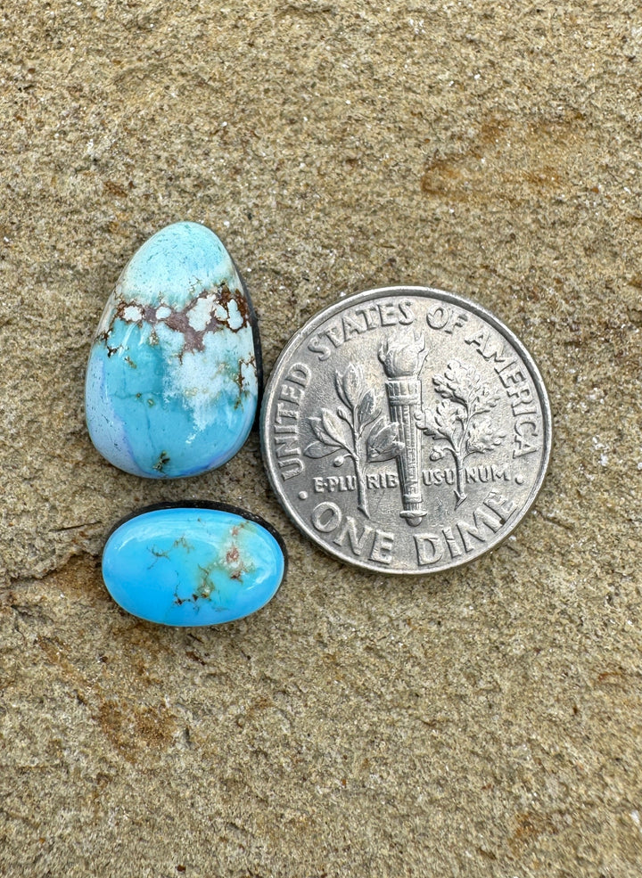 RARE Golden Hills Turquoise  (Kazakhstan) Mini Cabochons Set of 2 Cabs