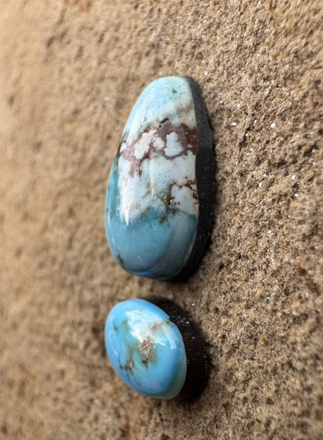 RARE Golden Hills Turquoise  (Kazakhstan) Mini Cabochons Set of 2 Cabs