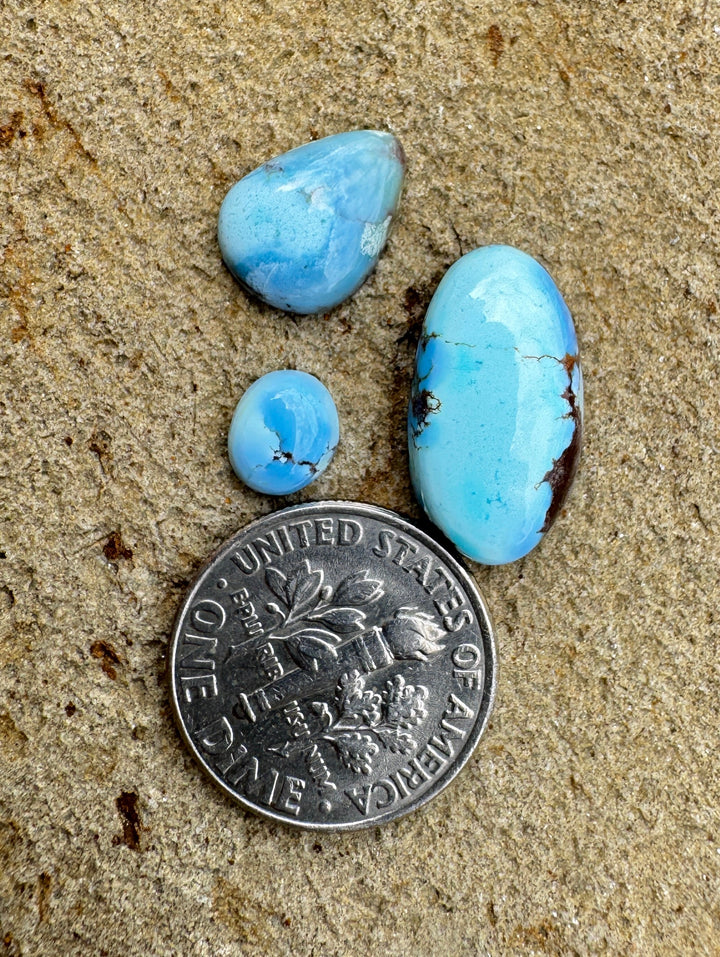 RARE Golden Hills Turquoise  (Kazakhstan) Mini Cabochons Set of 3 Cabs