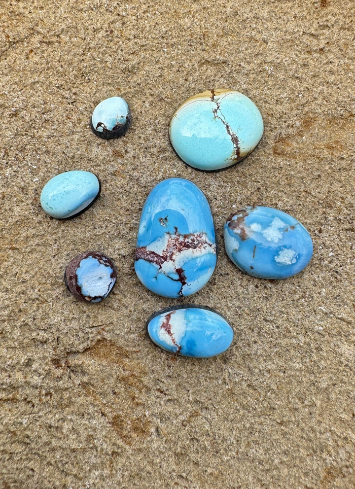 RARE Golden Hills Turquoise  (Kazakhstan) Mini Cabochons Set of 7 Cabs