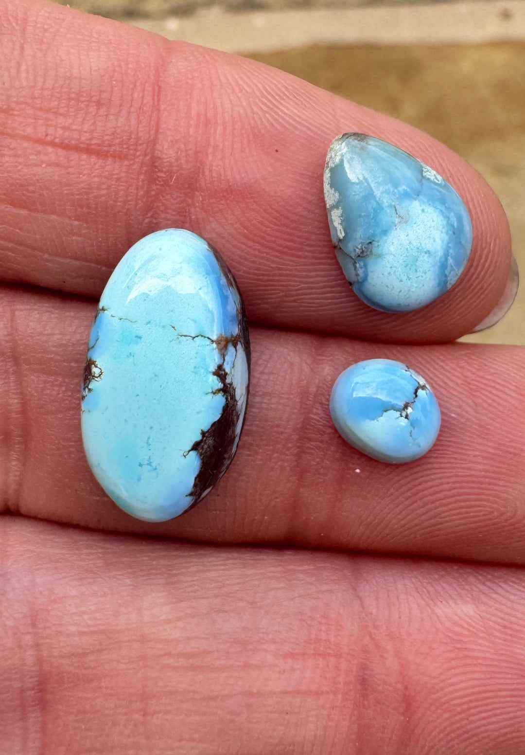 RARE Golden Hills Turquoise  (Kazakhstan) Mini Cabochons Set of 3 Cabs