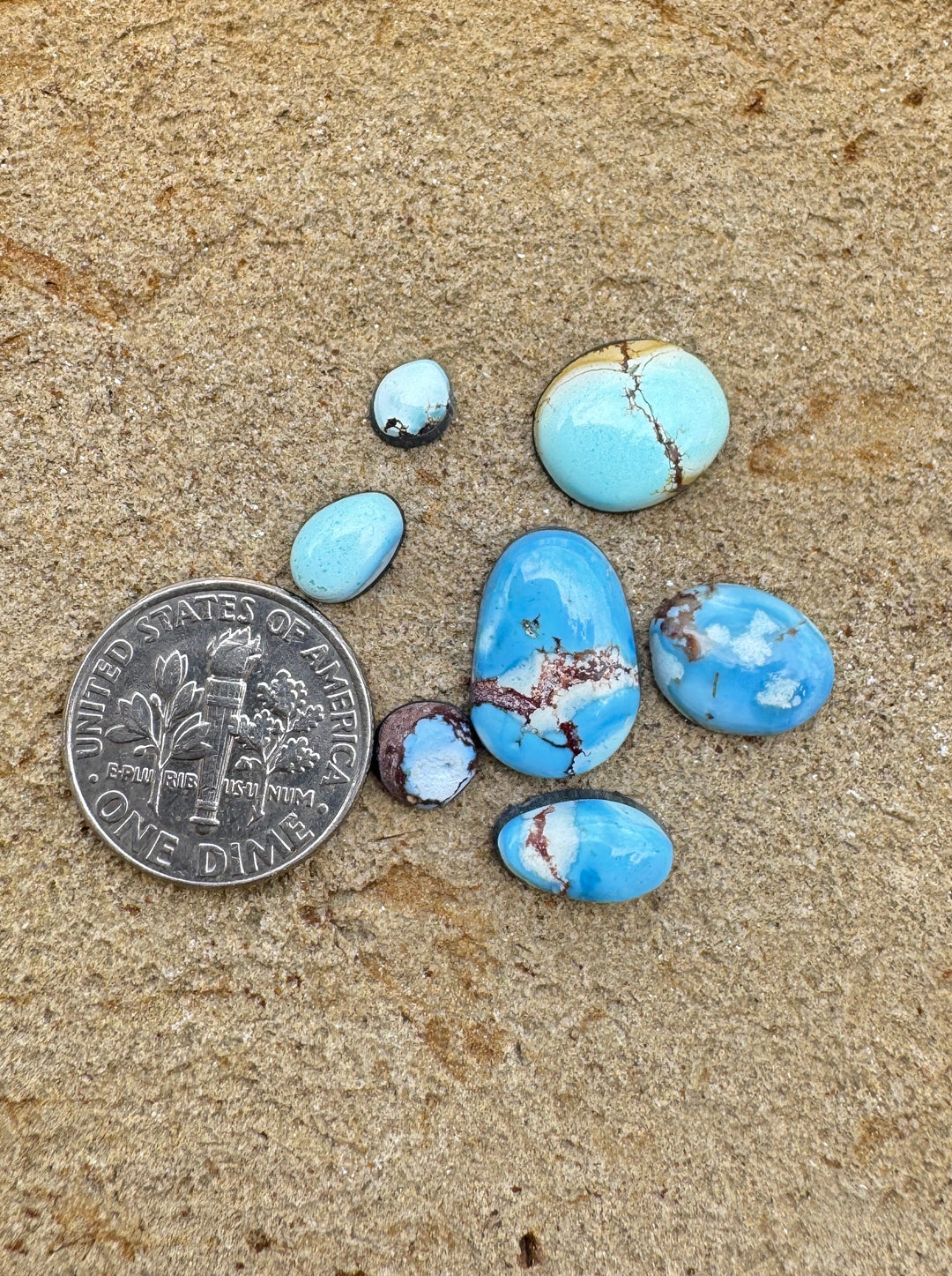 RARE Golden Hills Turquoise  (Kazakhstan) Mini Cabochons Set of 7 Cabs